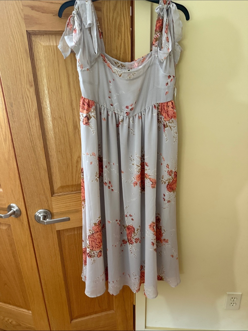 Light Gray Floral Tie-Shoulder Midi Dress by Free people